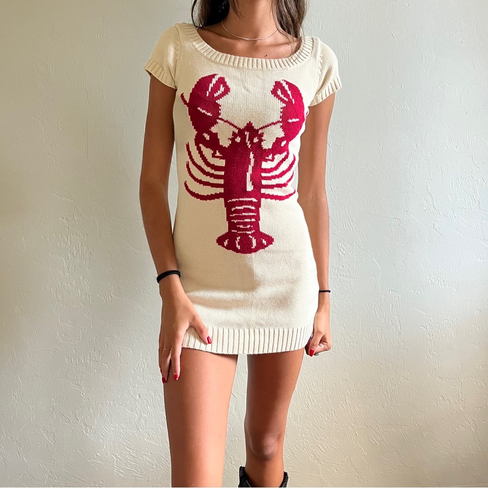 Y2K Betsey Johnson Intarsia Lobster Print Sweater Dress